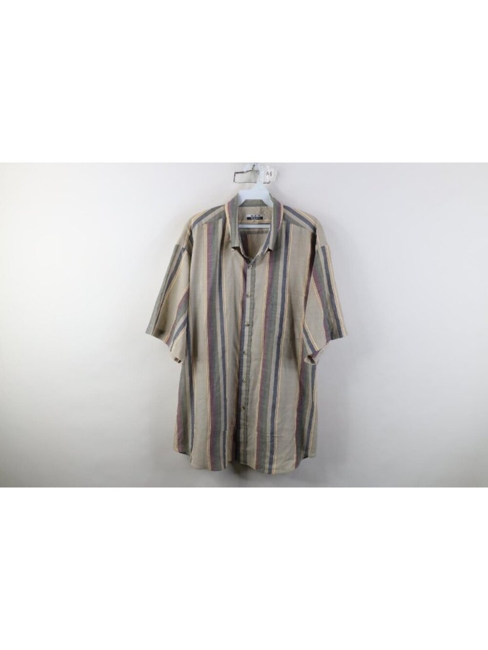 Vintage 90s Streetwear Mens 2XL XXL Earth Tone Striped Short Sleeve Button Shirt